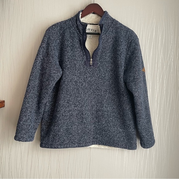 Orvis Sweater 1/4 Zip Sherpa Lined Blue - Men Size Medium - Picture 1 of 8